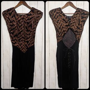 Vintage Zum Zum Black Velvet Rhinestone Gown Prom Dress Size 7/8 80s Glam Rock